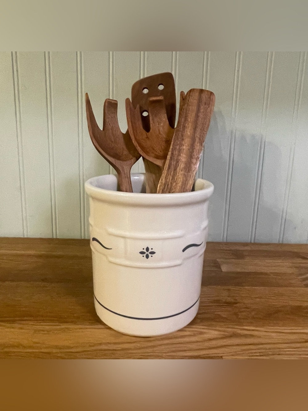 Longaberger Pottery Woven Traditions Utensil Crock (Heritage Blue)